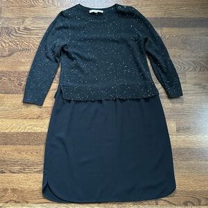 LOFT Black Speckled Mixed Media Sweater Dress - Size Small